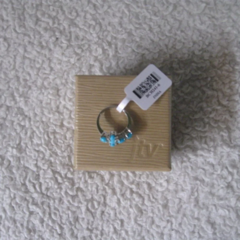 Cabochon Oval & Round Sleeping Beauty Turquoise Sterling Silver Cross Ring